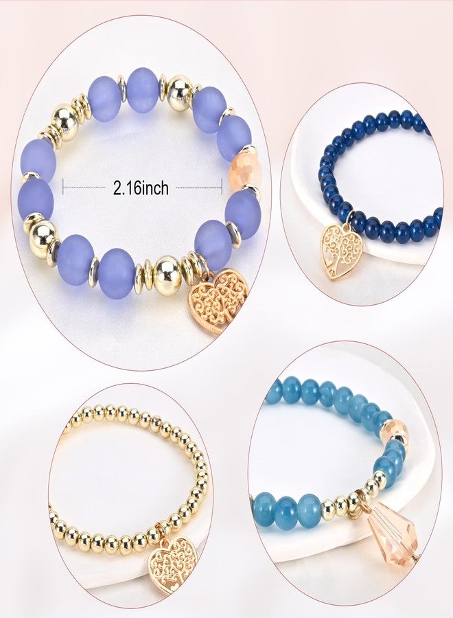 VONRU Bohemian Bracelet Sets for Women - 6 Sets Stackable Stretch Bracelets Multi-color Boho Jewelry for Women Hippie Bracelets Dainty Jewelry Best Friend Gift (Blue Boho bracelets) - Image 2
