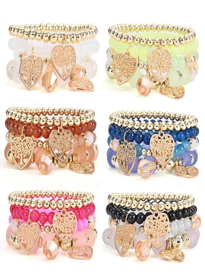VONRU Bohemian Bracelet Sets for Women - 6 Sets Stackable Stretch Bracelets Multi-color Boho Jewelry for Women Hippie Bracelets Dainty Jewelry Best Friend Gift (Blue Boho bracelets) - Image 1