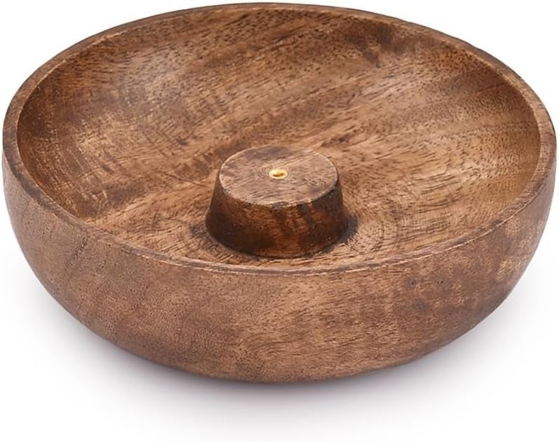 Kundi Premium Incense Stick Holder Bowl | Wooden Ash Catcher Bowl for Puja, Meditation, Aromatherapy & Relaxation | 5 x 5 Inch - Image 4