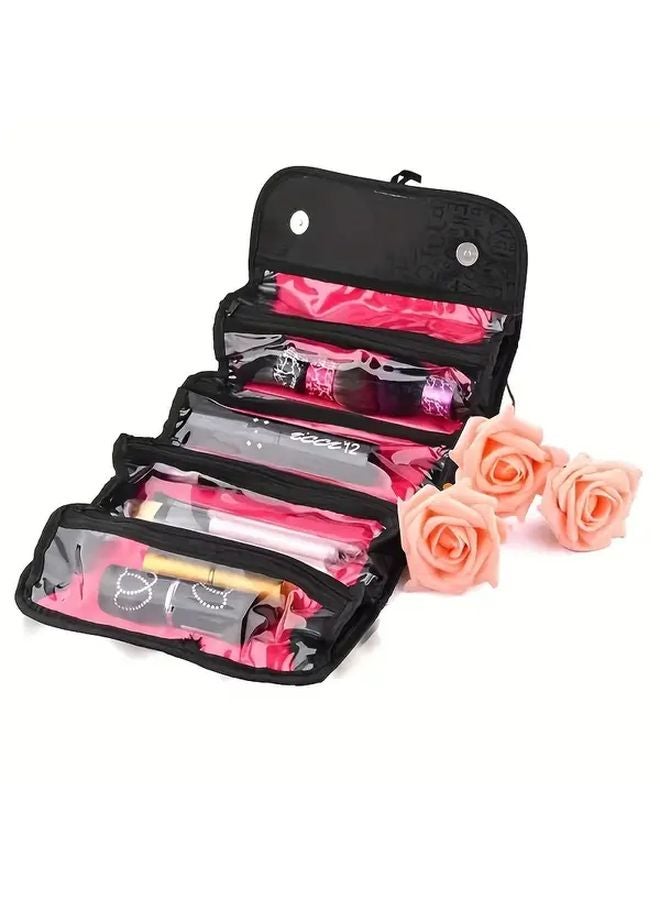 Large Capacity Black Travel Cosmetic Organizer Wet Dry Separation Multiple Pockets - Image 2