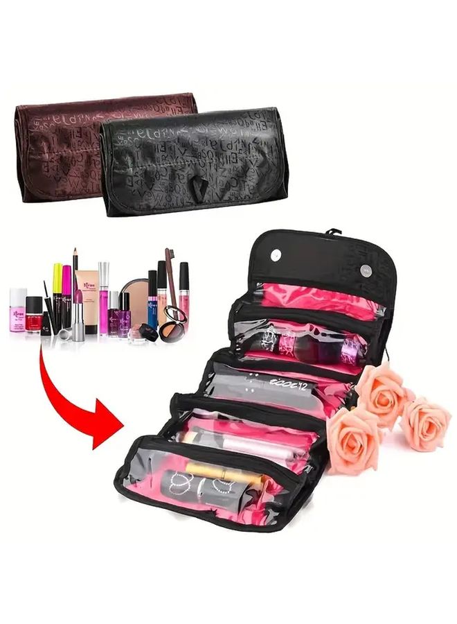 Large Capacity Black Travel Cosmetic Organizer Wet Dry Separation Multiple Pockets - Image 3