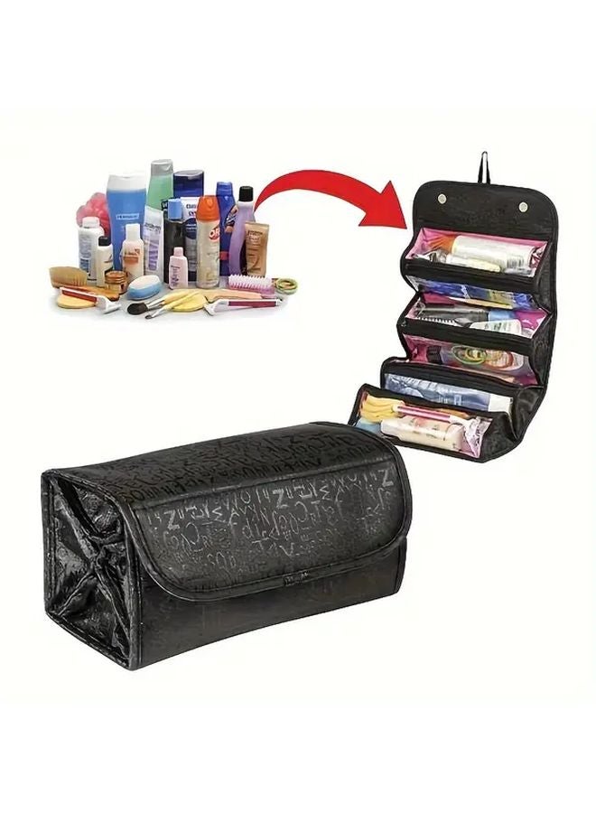 Large Capacity Black Travel Cosmetic Organizer Wet Dry Separation Multiple Pockets - Image 5