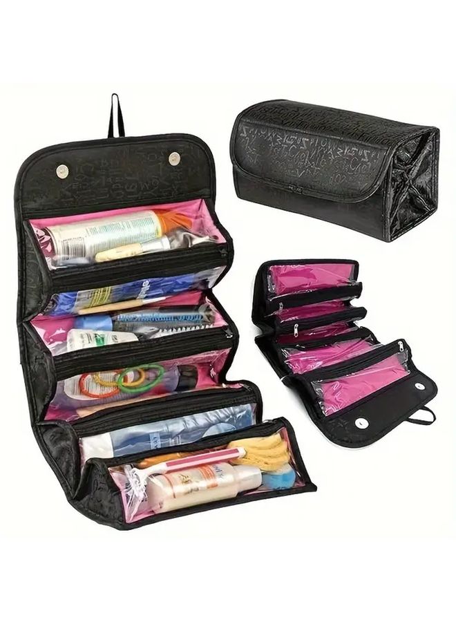 Large Capacity Black Travel Cosmetic Organizer Wet Dry Separation Multiple Pockets - Image 1