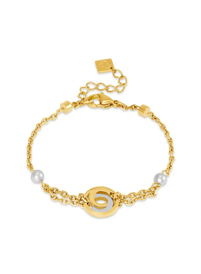 Celeste Gold Double-Chain Bracelet with Pearls & Double C Charms Women
