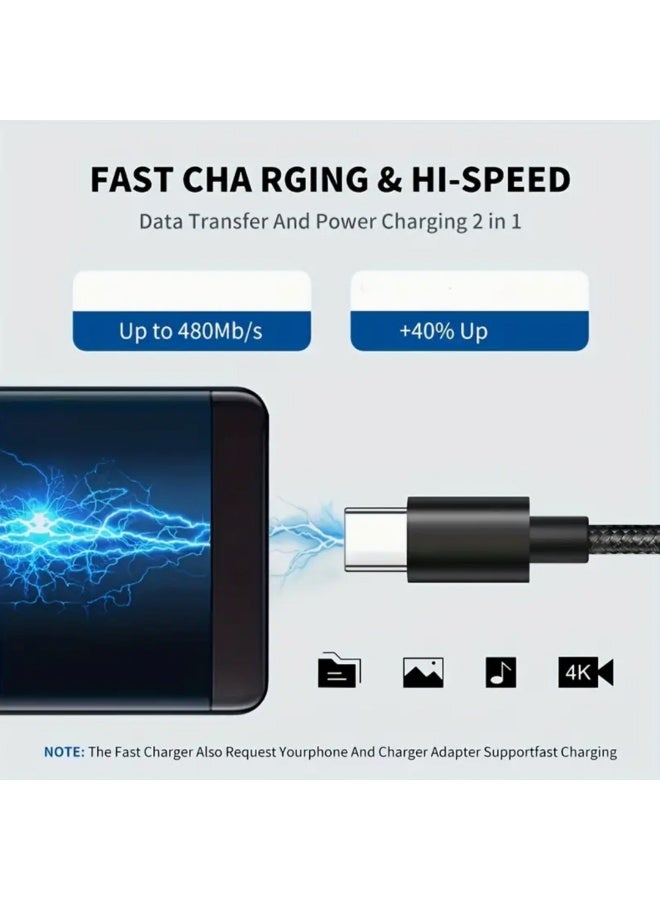 كابل USB الى نوع سي بطول 1 متر، كيبل مضفر للشحن السريع ونقل البيانات، متوافق مع ايفون 16 برو/16 برو ماكس/16 بلس، ايباد ميني 6، ماك بوك برو/اير، سامسونج جالاكسي S24/S24 الترا، هواوي P60، والمزيد - Image 4