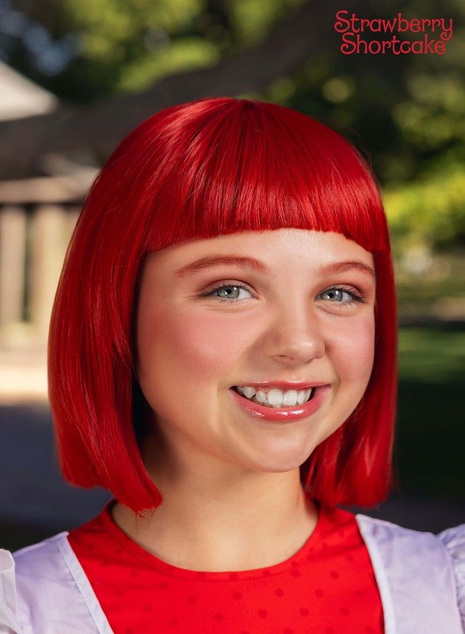 Fun Costumes Kid's Strawberry Shortcake Costume Wig for Girls - Red Bob Cut Hair Wig with Mesh Cap - Officially Licensed - Image 2
