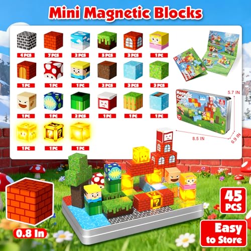 Annexfun Magnetic Blocks with Light Up Blocks 45PCS Travel Magnetic Building Blocks for ToddlerSTEM Educational Cubes Toys for Kids Ages 3 4 5 6 7 8 Year Old Boys Girls Christmas Birthday Gifts - Image 5