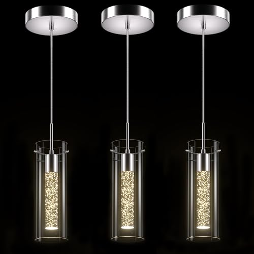 Esfos Pendant Ceiling Light Fixture - LED Crystal Pendant Lights for Kitchen Island, Modern Island Light with Bubble Glass - 3 Pack - Image 1