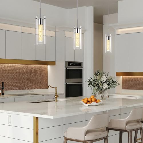 Esfos Pendant Ceiling Light Fixture - LED Crystal Pendant Lights for Kitchen Island, Modern Island Light with Bubble Glass - 3 Pack - Image 2