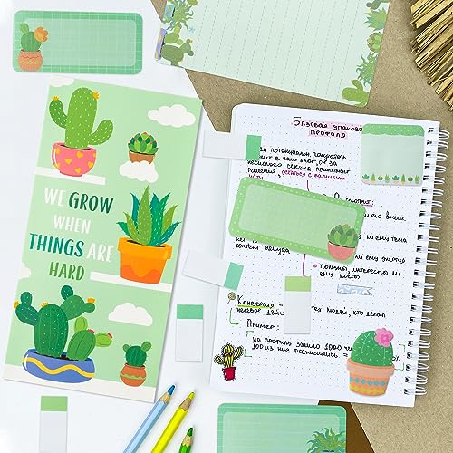 Xqumoi We Grow When Things are Hard Sticky Notes Set, 550 Sheets, Cute Cactus Shaped Self-Stick Notes Pads Plant Divider Tabs Bundle Writing Memo Pads Back to School Office Supplies Small Gift - Image 4