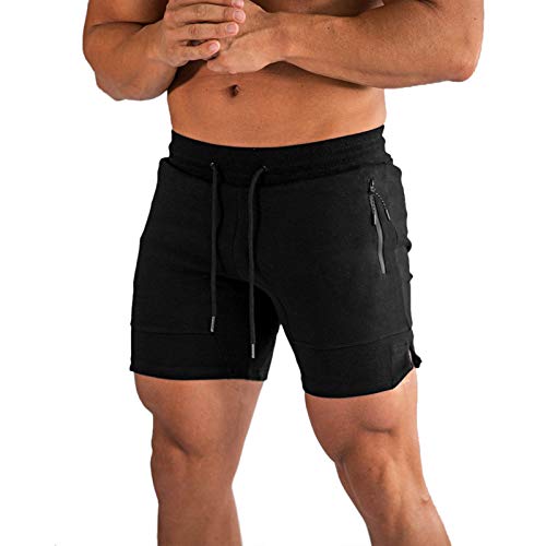 PIDOGYM Men's 5" Gym Workout Shorts,Fitted Jogging Short Pants for Bodybuilding Running Training with Zipper Pockets Black - Image 1