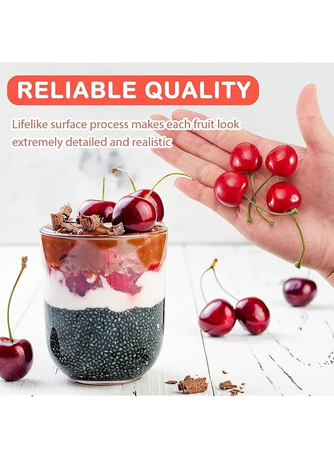 erorex 50Pcs Fake Cherries Red Artificial Cherries Simulation Cherries Fruit Artificial Cherry Decorations Cherry Fake Fruit Model Home Kitchen Party Decoration Desk Ornament Photography Prop  - Image 2