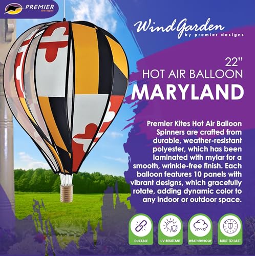 Premier Kites Hot Air Balloon Hanging Garden Spinner 22 Vibrant Maryland Design WeatherResistant Outdoor Decor Durable Lightweight for Patios Yards and Gardens EyeCatching Wind Spinner - Image 5