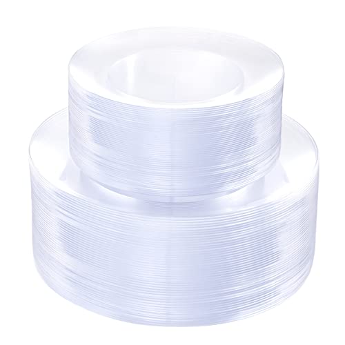 PULOTE 100Pieces Clear Plastic Plates  Premium Heavyweight Plastic Clear Plates Disposable for WeddingParty Include 50 Clear Dinner Plates 50 Clear DessertSalad Plates