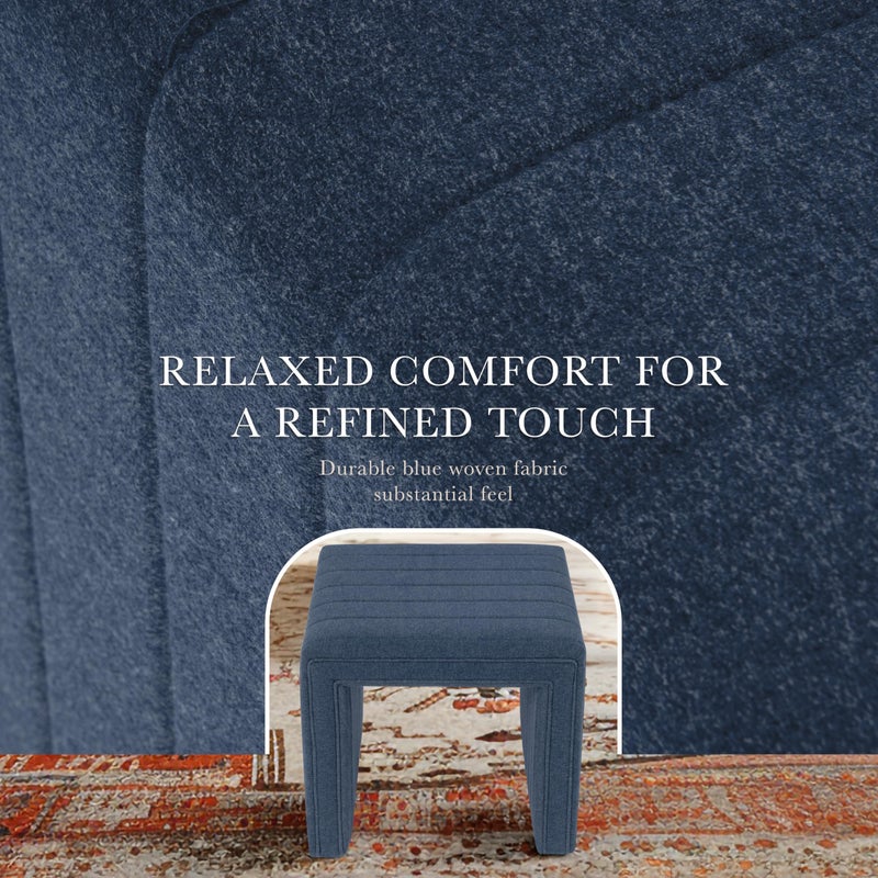 HomePop Modern Channel Tufted Ottoman|Homepop Home DÃ©cor|Ottoman for Living Room & Bedroom - Blue Woven Fabric - Image 3