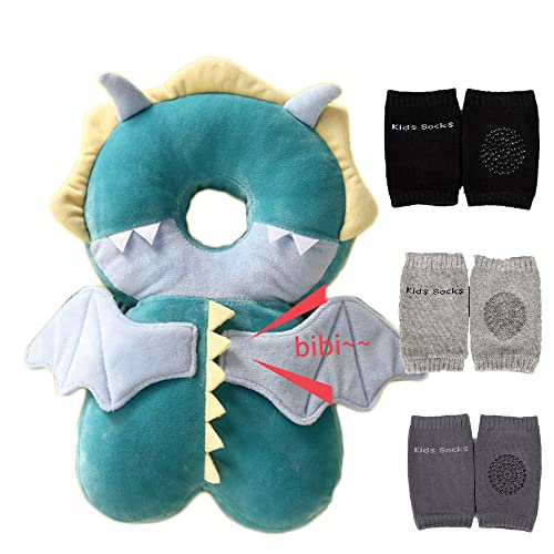 Feidoog Baby Head Protector Cushion Backpack with 3 Knee Pads for Walking & Crawling,Dragon - Image 1