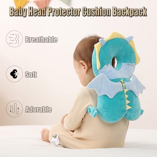Feidoog Baby Head Protector Cushion Backpack with 3 Knee Pads for Walking & Crawling,Dragon - Image 2
