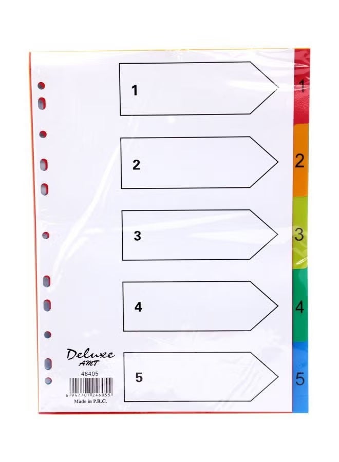 ديلوكس Pack of 5 – 5-Tab PVC Colour Index Dividers with Numbered Tabs, Durable Binder Organizers for Office, School, and Home Use - Image 1