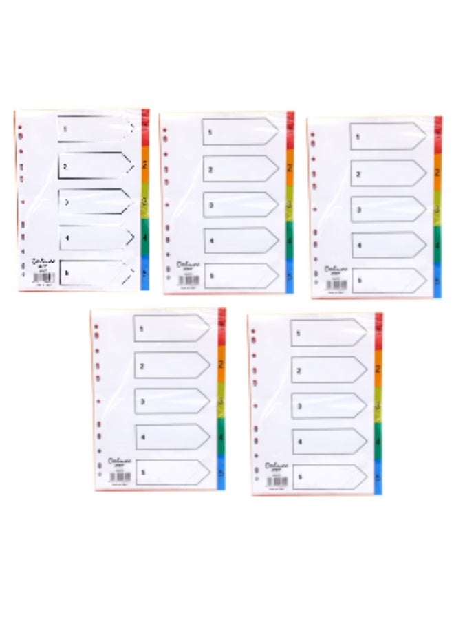 ديلوكس Pack of 5 – 5-Tab PVC Colour Index Dividers with Numbered Tabs, Durable Binder Organizers for Office, School, and Home Use - Image 3