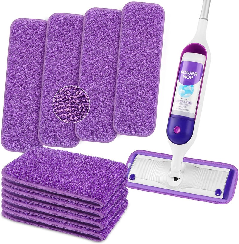 وسادات ممسحة من الألياف الدقيقة قابلة لإعادة الاستخدام من لـ Swiffer PowerMop، عبوات بديلة لوسادات الممسحة الرذاذية مقاس 13-15 بوصة، وسادات ممسحة قابلة للغسل في الغسالة بديلة لتنظيف الأرضيات متعددة الأسطح، عبوة من 8 قطع - Image 1