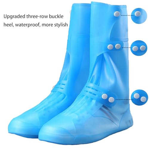YUISI Silicone Reusable Waterproof Shoe Cover for Rain, 13.39 Inch Foldable Tall Boot Design Rain Cover for Shoes (Blue, 10UK) - Image 3