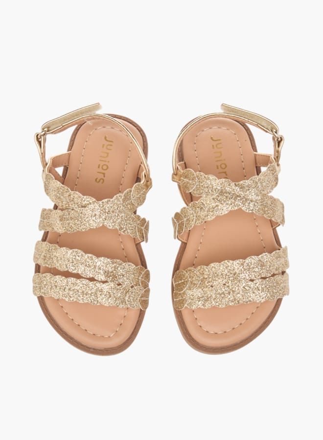JUNIORS Girls Glitter Detail Sandals With Hook And Loop Closure - Image 2