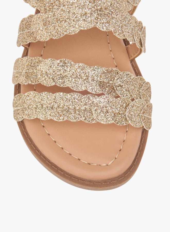 JUNIORS Girls Glitter Detail Sandals With Hook And Loop Closure - Image 3