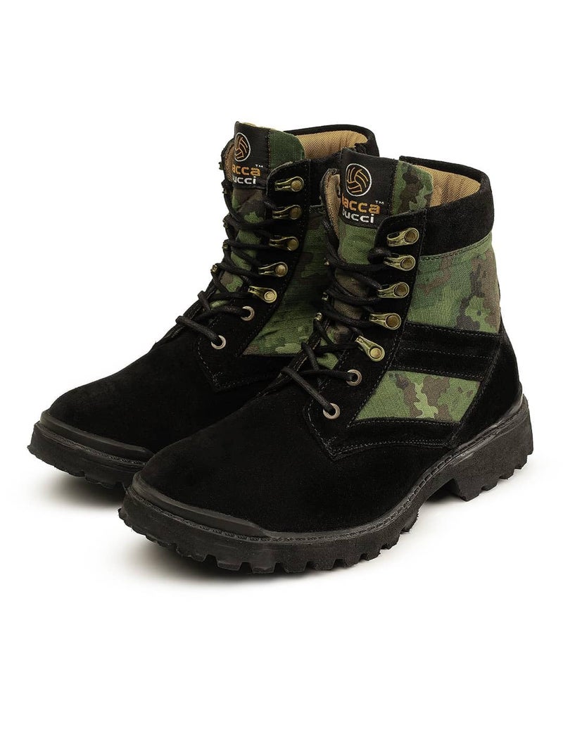Bacca Bucci Men's Military And Tactical Boot Jungle Boots Leather Suede Speed Lace Desert Boots Combat Outdoor Tactical/Light Weight-Black, 9 - Image 2