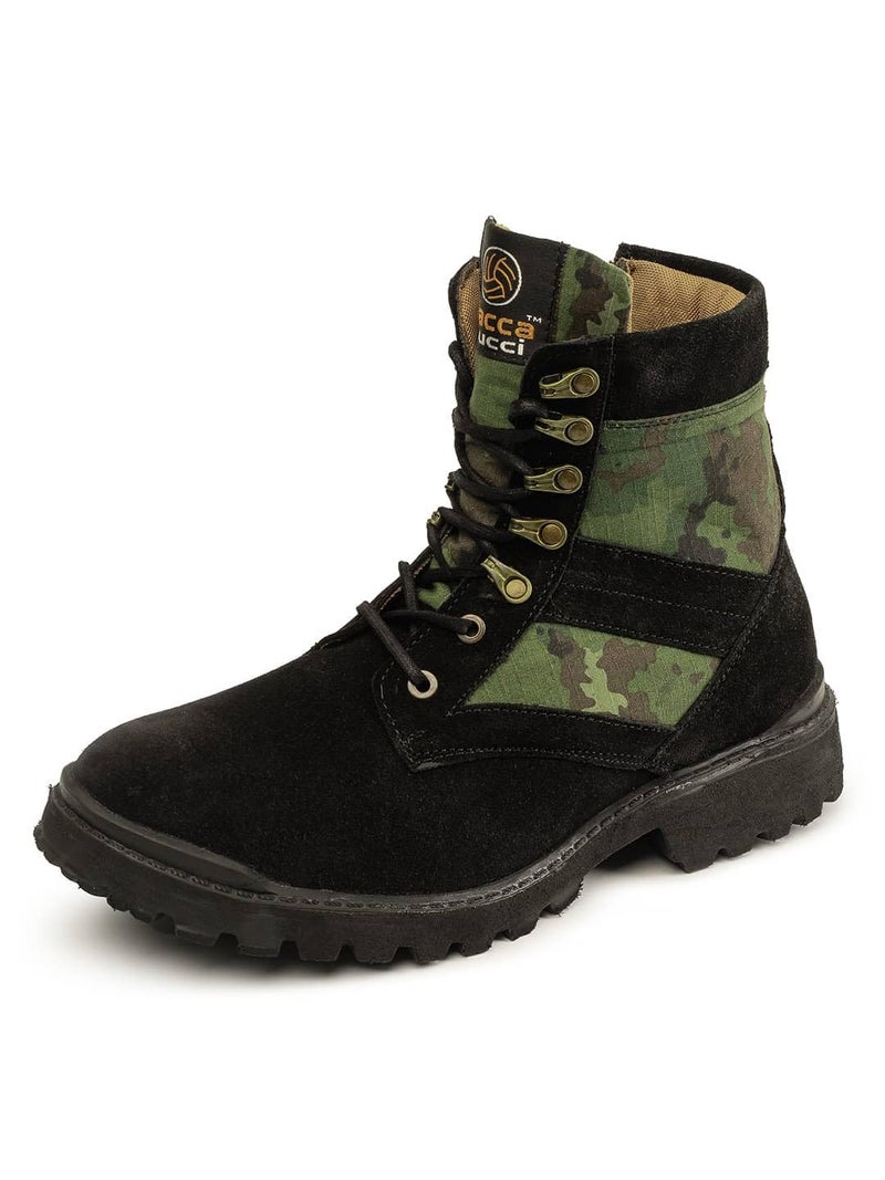 Bacca Bucci Men's Military And Tactical Boot Jungle Boots Leather Suede Speed Lace Desert Boots Combat Outdoor Tactical/Light Weight-Black, 9 - Image 1