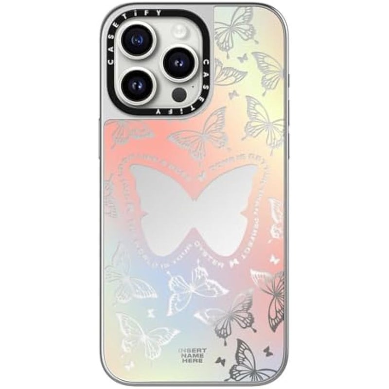 Casetify Mirror Case for iPhone 15 Pro Max 【Reflective / 4.9ft Drop Protection/Compatible with Magsafe】 - You Give Me erflies - Silver On Silver - Image 3