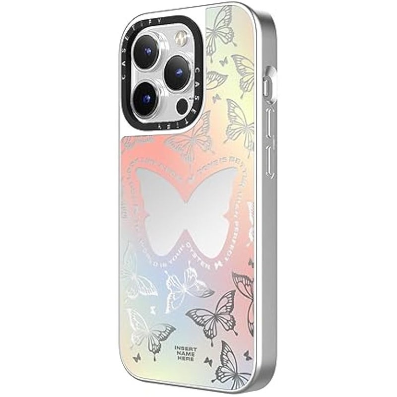 Casetify Mirror Case for iPhone 15 Pro Max 【Reflective / 4.9ft Drop Protection/Compatible with Magsafe】 - You Give Me erflies - Silver On Silver - Image 2