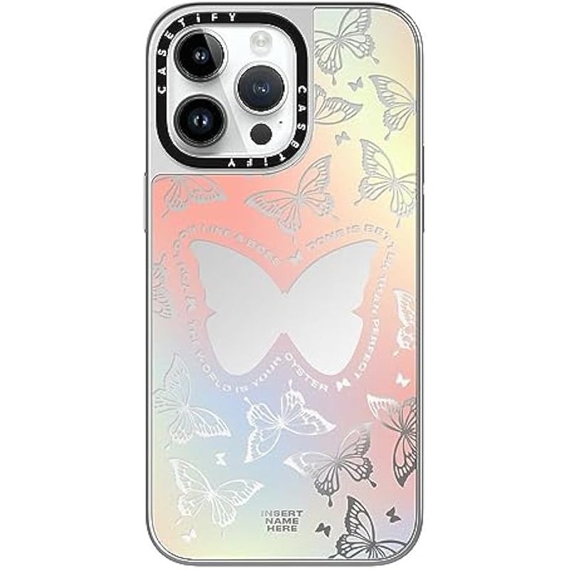 Casetify Mirror Case for iPhone 15 Pro Max 【Reflective / 4.9ft Drop Protection/Compatible with Magsafe】 - You Give Me erflies - Silver On Silver - Image 1