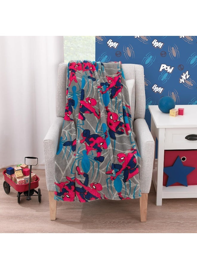 NoJo NoJo Marvel Spiderman to The Rescue Red, Gray, and Blue Super Soft Toddler Blanket  - Image 3