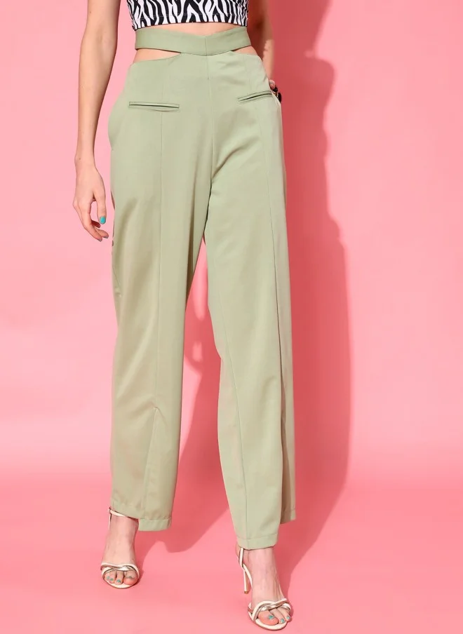 STREET 9 Green Loose Fit High-Rise Culottes Trousers for Women