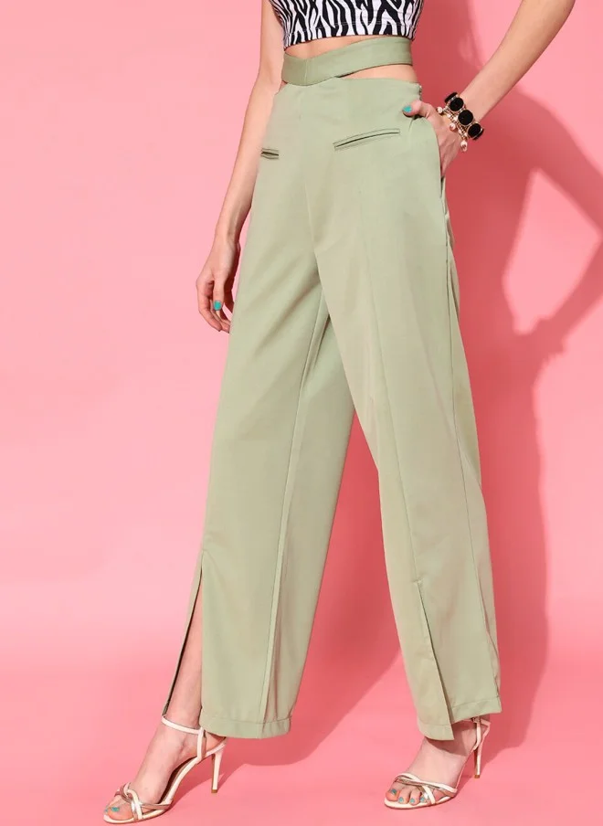 STREET 9 Green Loose Fit High-Rise Culottes Trousers for Women