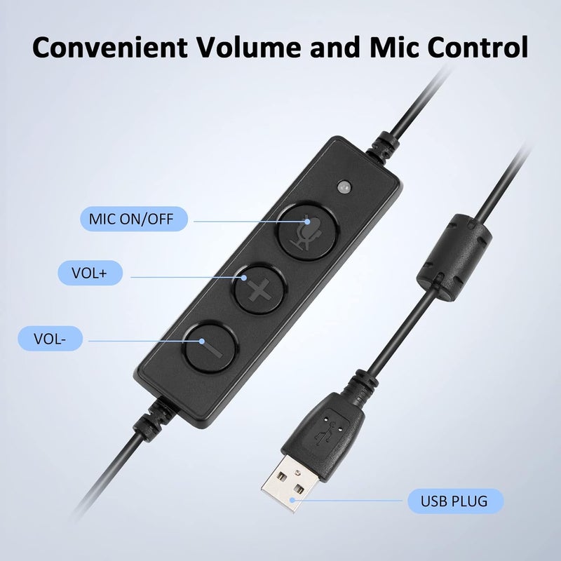 AGPtek ® Hands-Free Call Center Noise Cancelling Corded Monaural Headset USB Headset with Microphone for PC Headphone with Mic Mircrophone - Cord with USB Plug, Volume Control - Image 3