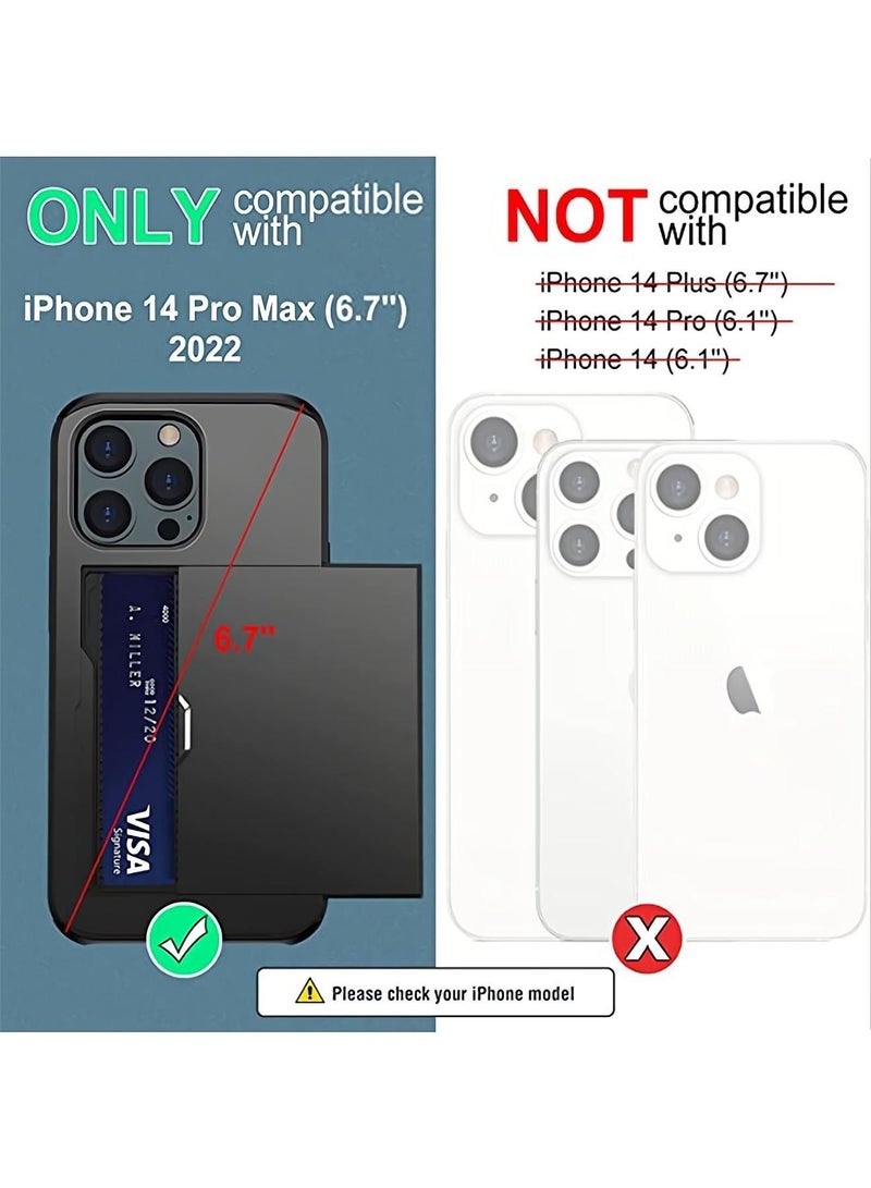 iPhone 14 Pro Max Wallet Case with Credit Card Holders Slots Dual Layer Shockproof Hard PC Soft TPU Slide Flip Protective Case for iPhone 14 Pro Max 6.7 Inch,iphone 14 Pro Max Cover Grey  - Image 2