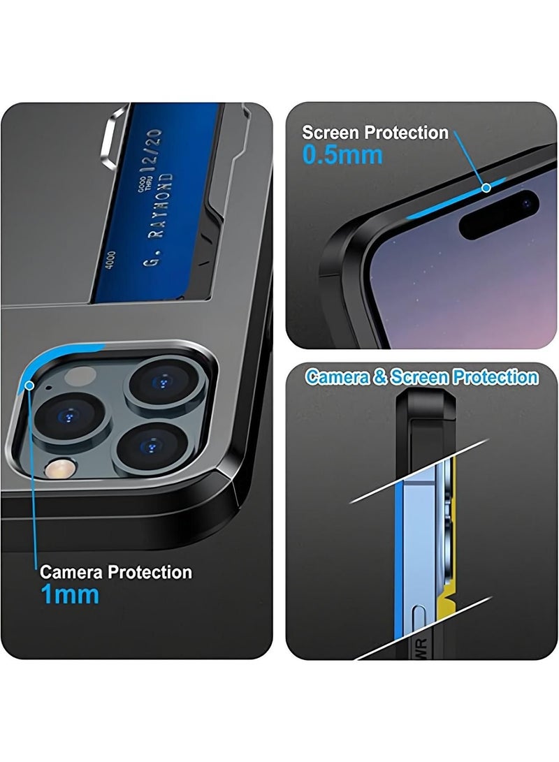 iPhone 14 Pro Max Wallet Case with Credit Card Holders Slots Dual Layer Shockproof Hard PC Soft TPU Slide Flip Protective Case for iPhone 14 Pro Max 6.7 Inch,iphone 14 Pro Max Cover Grey  - Image 4