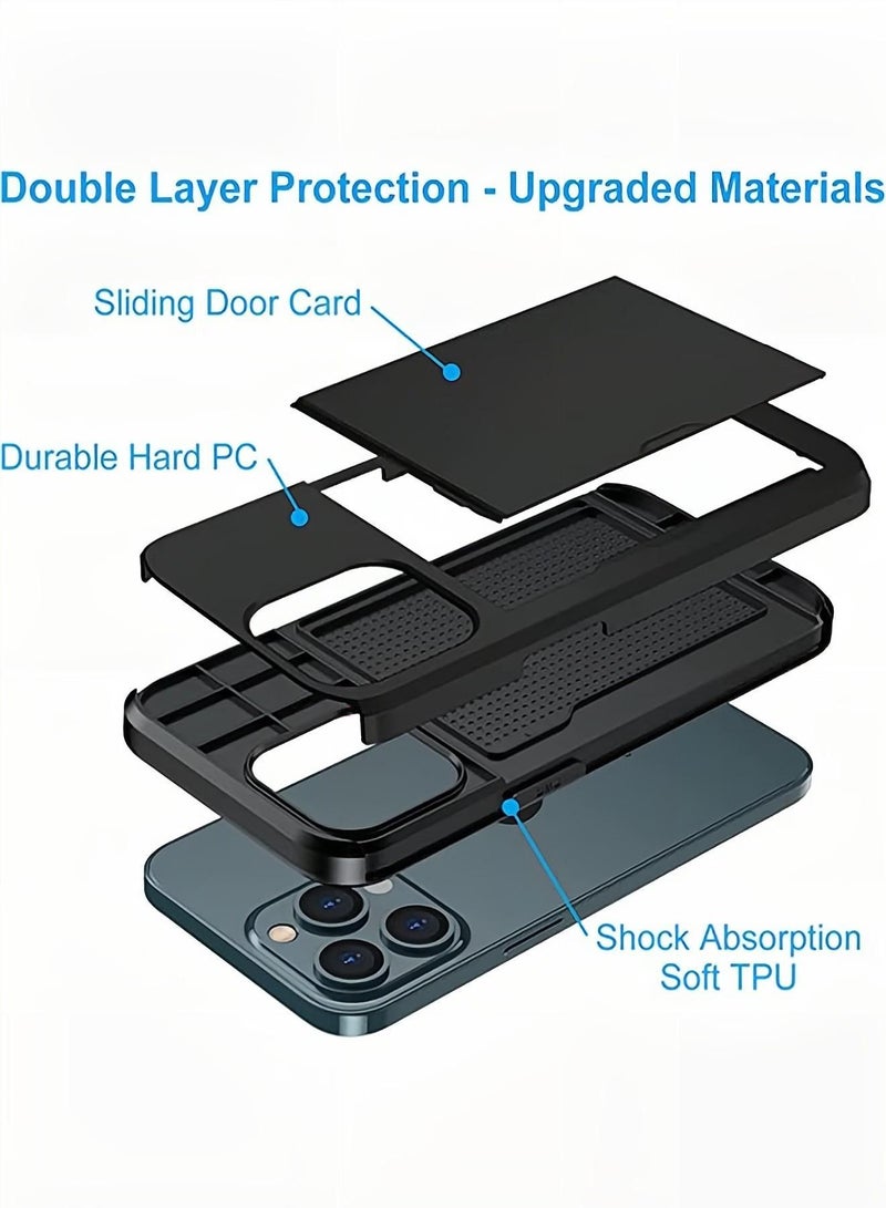 iPhone 14 Pro Max Wallet Case with Credit Card Holders Slots Dual Layer Shockproof Hard PC Soft TPU Slide Flip Protective Case for iPhone 14 Pro Max 6.7 Inch,iphone 14 Pro Max Cover Grey  - Image 3