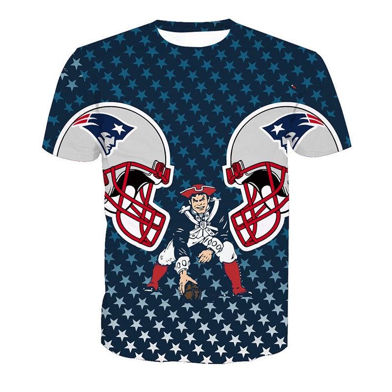 Men's Fashion Casual T-shirt Digital Printing Rugby Round Neck Short Sleeve - Image 1