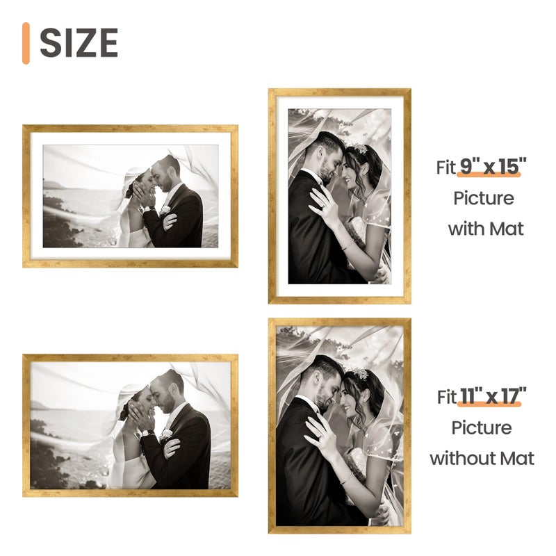 upsimples 11x17 Picture Frame, Display Pictures 9x15 with Mat or 11 x 17 Without, Wall Hanging Poster Frames, Bronze, 1 Pack - Image 3