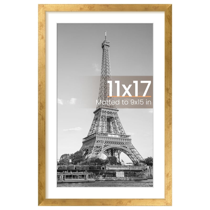 upsimples 11x17 Picture Frame, Display Pictures 9x15 with Mat or 11 x 17 Without, Wall Hanging Poster Frames, Bronze, 1 Pack - Image 1