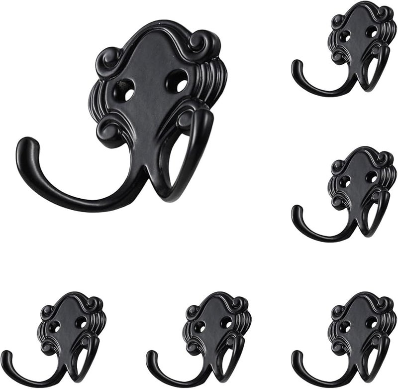 خطافات حائط معدنية ثقيلة ذات شعبتين 6 قطع باللون الأسود للمعطف والحقيبة والمنشفة والمفتاح - Image 2