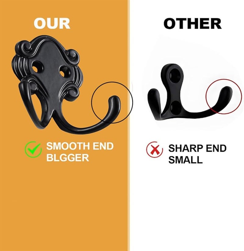 خطافات حائط معدنية ثقيلة ذات شعبتين 6 قطع باللون الأسود للمعطف والحقيبة والمنشفة والمفتاح - Image 4