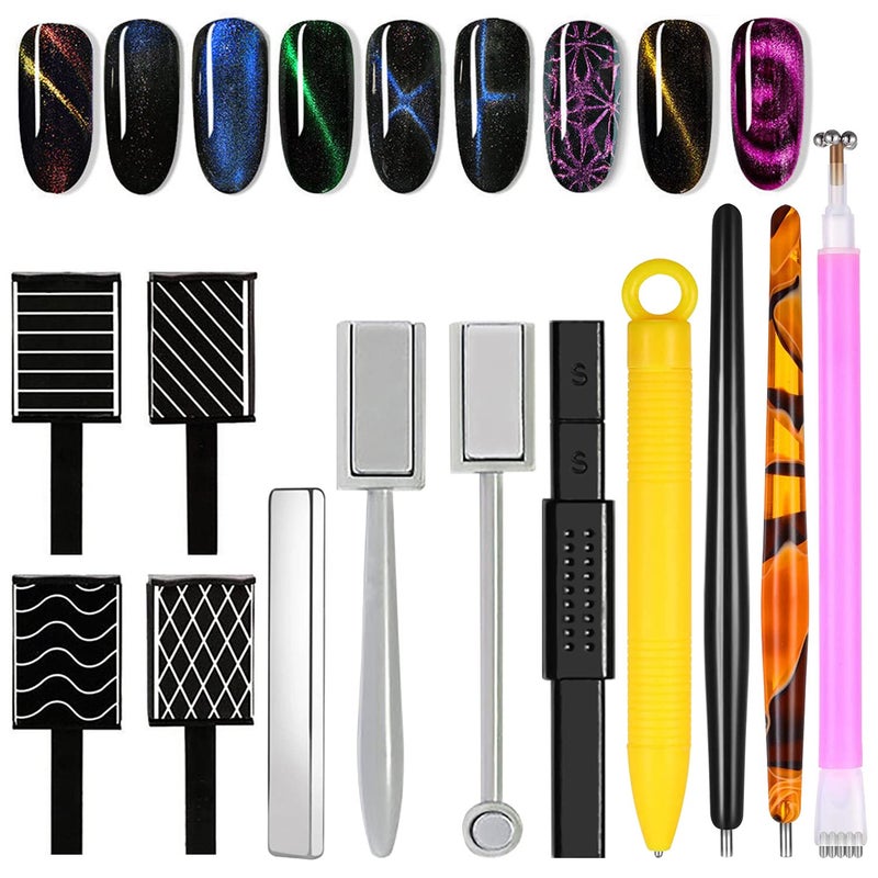 DANNEASY DANNEASY 12pcs Nail Magnet Tool Set Cat Eye Magnet for Nails Gradient Nail Design Magnetic Gel Nail Polish Pen Double Ended Magnet Sticks Nail Art Tools for DIY Salon