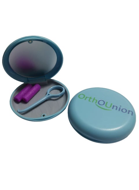 Aligner Case with Chewis, Remover Tool, and Mirror Blue color