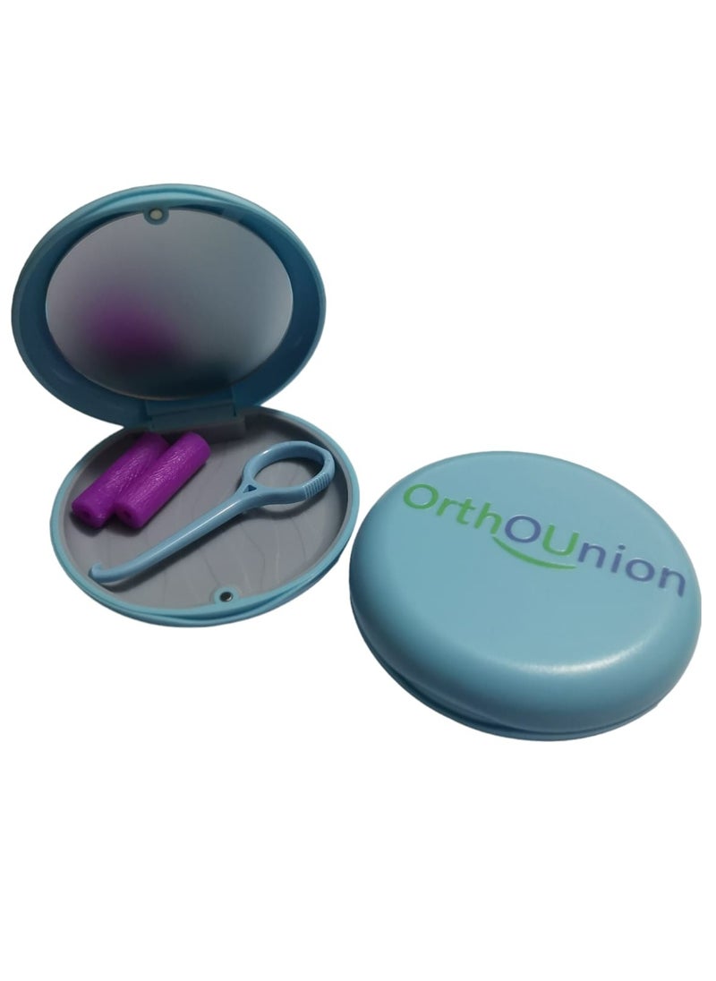 Aligner Case with Chewis, Remover Tool, and Mirror Blue color