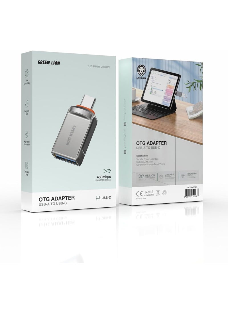 GREEN LION Green Lion OTG Adapter USB-A To USB-C, Wide Compatibility, Impressive Speed Transmission, Long-Term Use, Zinc Alloy Shell, 120W Charging, 480mbps Transfer, Phone/Tablet/Laptop - Gray  - Image 2