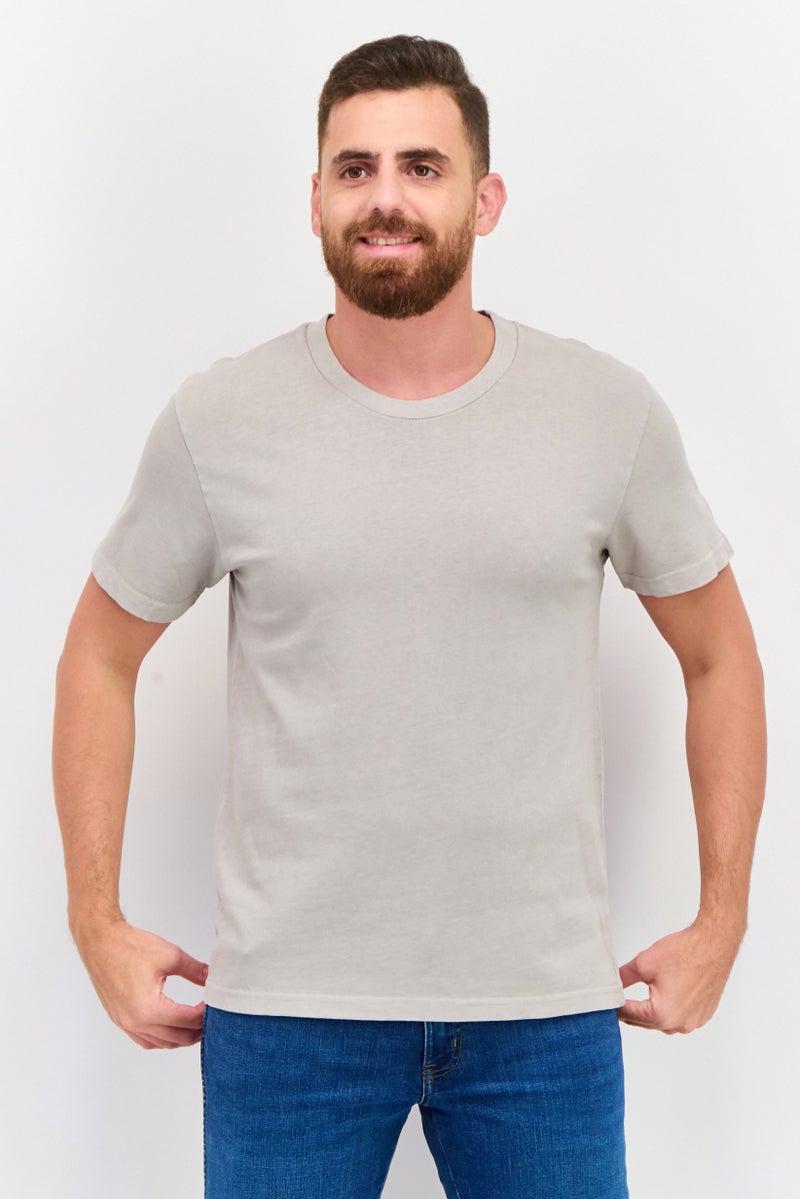 Original Paperbacks Men Crew Neck Short Sleeve Embroidered Logo T-Shirt, Grey - Image 1