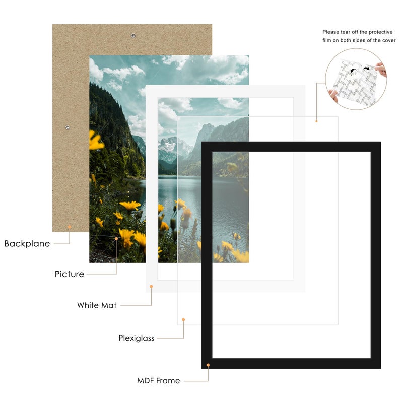 Picrit 14x18 Picture Frame 3 Pack, Black Poster Frame, Display Poster 12 x 16 with Mat or 14 x 18 without Mat for Horizontal or Vertical Wall Mounting - Image 5